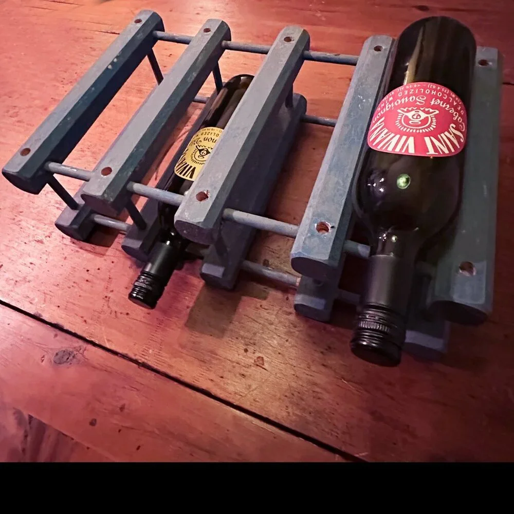 Blue Wood Distressed Wine Rack Holds 4 Bottles